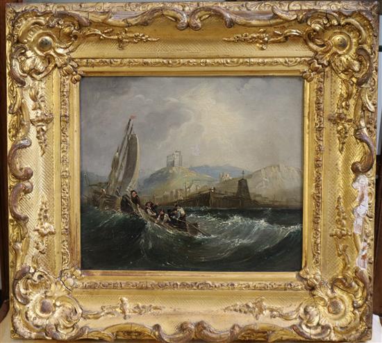 19th century English School Shipping off Whitby 7 x 7.5in.